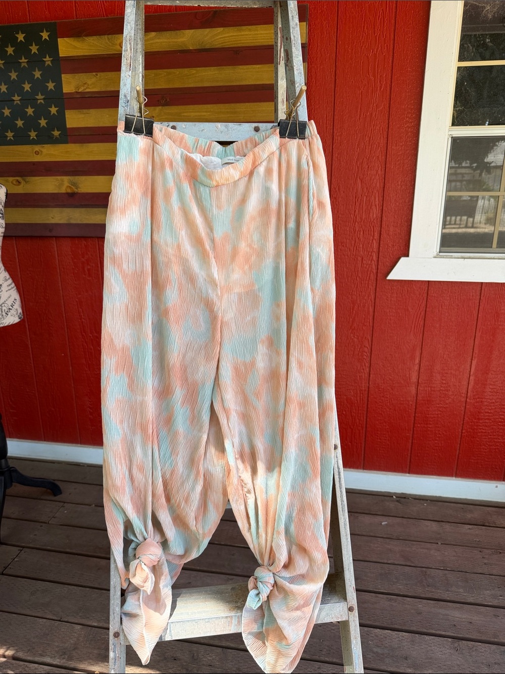 Goddess Peach & Mint Crinkle Wide-Leg Pants